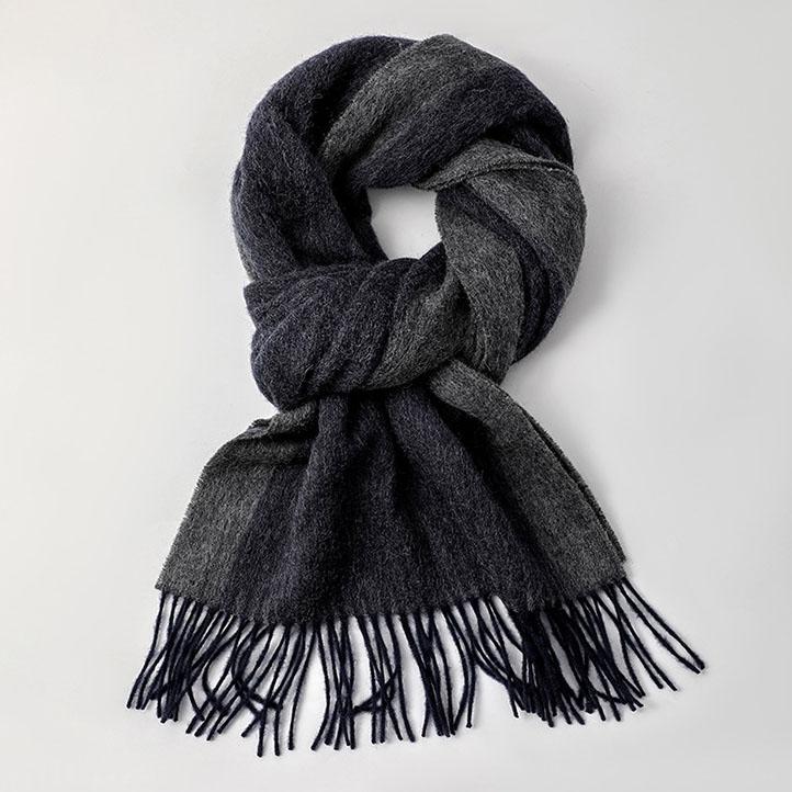 35x196cm Men's 100% Wool Ombre Gradient Scarf Thick Winter Warm Neck Wrap Dual-Color Fall Winter Accessory for Men
