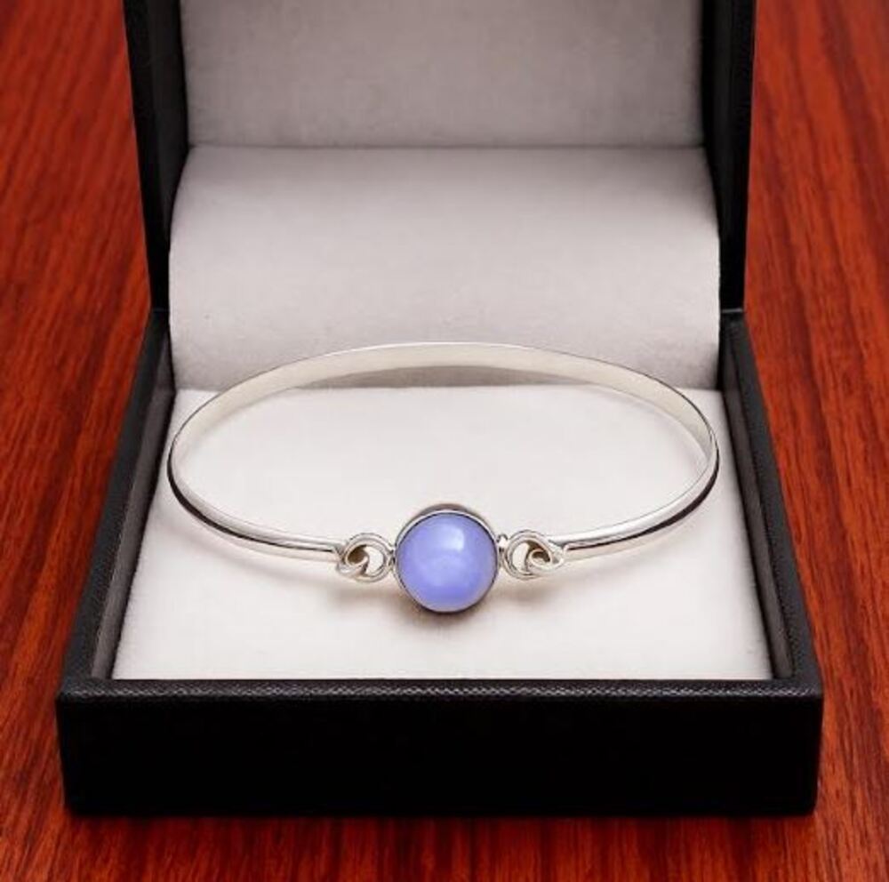 Solid 925 Sterling Silver Moonstone Round Gemstone Birthstone Gift Boho Handmade Bracelet, Bangle Bracelet, Adjustable Bracelet