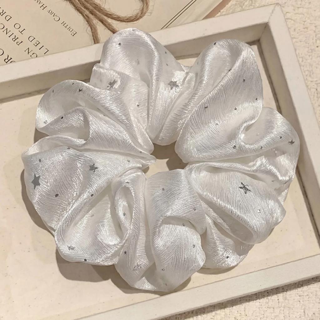 1PC Romantic Star Print Satin Scrunchies For Women Elegant Shiny Elastic Hair Ties Sweet Hair Accessories For Daily Party Wear