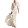 European & American Socialite Deep V-neck Puff Sleeve Cinched Waist Long Dress for Autumn Banquets