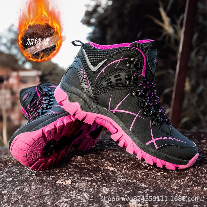 Winter New Velvet Warm High-top Shoes Ultra-light Hiking Shoes Women's Outdoor Hiking Shoes Waterproof and Non-slip Cross-country Running Shoes