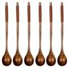 6Pcs Wooden Spoon Set Tea Spoons Small Dessert Spoon Coffee Stirrer Wood Teaspoon Long Handle Stirring Mixing Spoon for Honey
