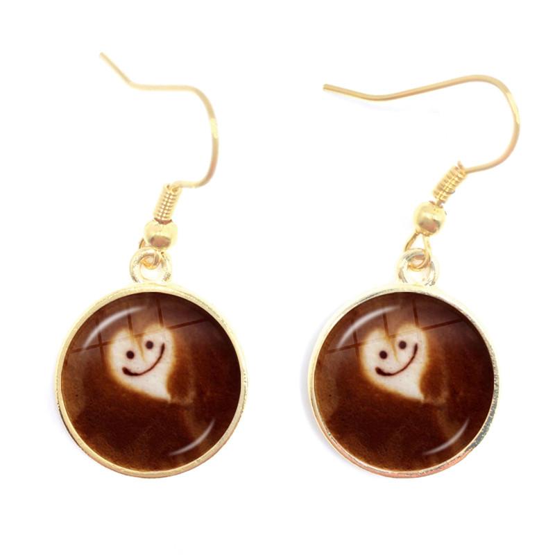 Coffee Latte Carving Love Heart Art Drop Earrings Chocolate Printing Flower Charm Jewelry For Women Gift Wholesale