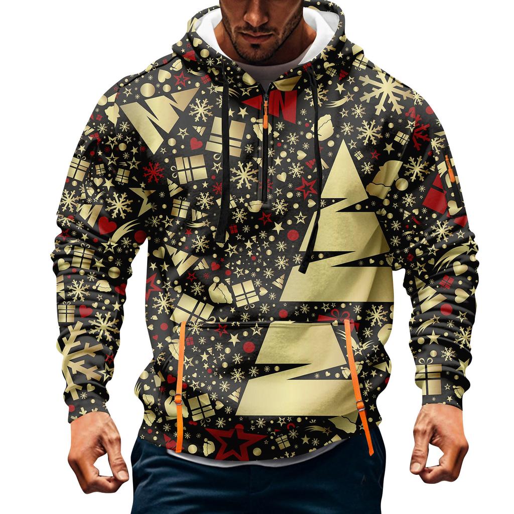 Herren Weihnachten Print Kapuzenpullover Halb-Reißverschluss Lässig Sport Sweatshirt