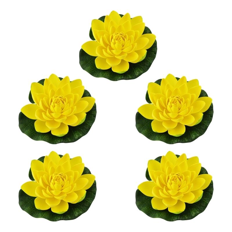 5Pcs Artificial Floating Foam Flower Large Realistic Water Lilies Plant For Pond Garden Tank Aquariums Water Decoration