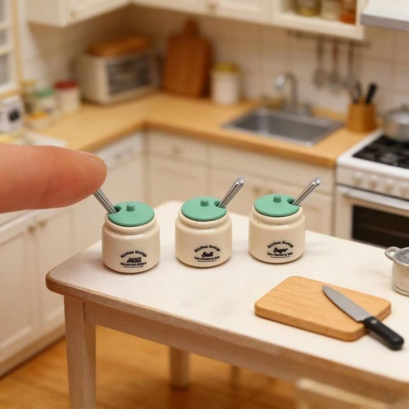 

1:12 Dollhouse Miniature Seasoning Jars Set 3Pcs Mini Kitchen Play Scene Decor Toy Accessories зелений