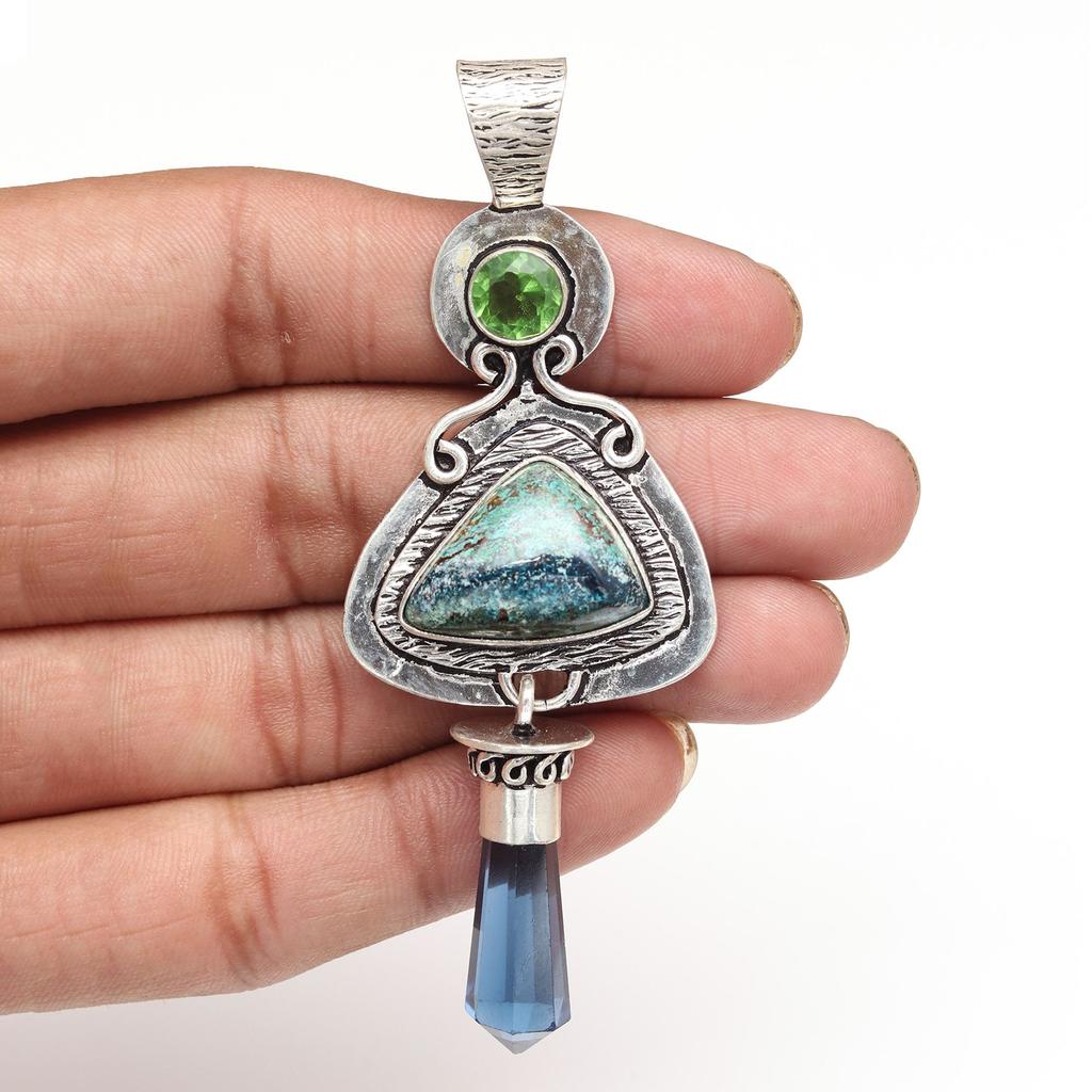 Azurite Necklace Malachite Silver Gifted Pendant Gemstone Jewelry