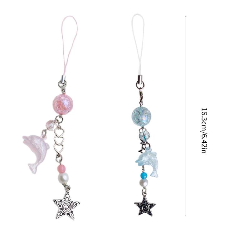 Chic Dolphin Pendant Keychain Beaded Chain Keyring for Mobile and Bag Accessory