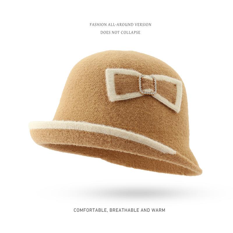 

Осенне-зимняя шапка 2024 года, женские шерстяные кашемировые шапки, теплые вязаные шапки, защитные наушники, банты, джазовые панамы, фетровые шапки для вечеринок