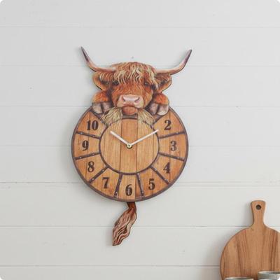 Pastoral Bovine Timepiece Clock Swinging Tail Cow Wall Vintage Style Home Decor for Living