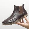 Men's Hand-Stitched Leather High-Top Slip-On Casual Shoes for Spring & Autumn