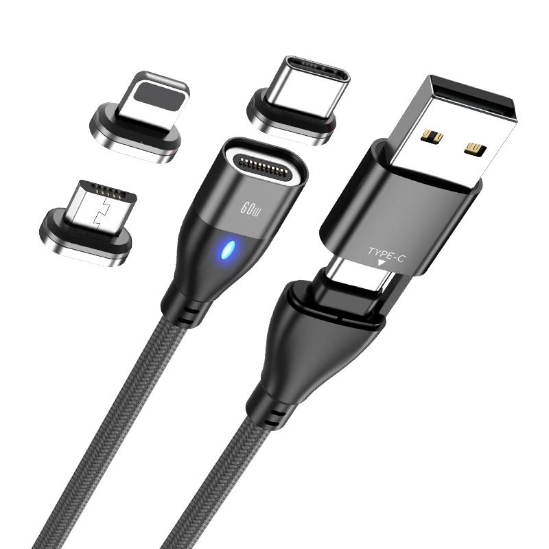 

Double-headed Mobile Phone Fast Charging Cable 60W 1M Android TYPE-C Magnetic Data Cable With 3 Kinds Of Charging Heads 1m чорний