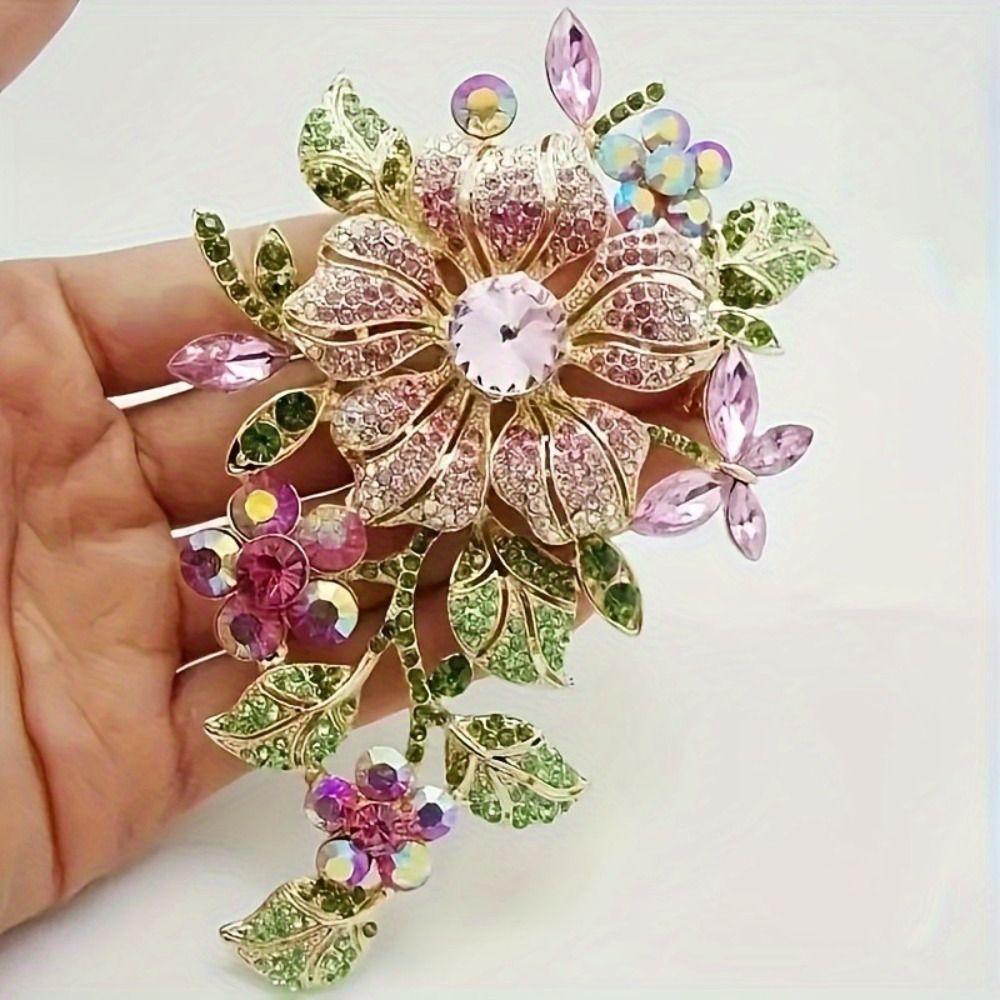 Broche de Banquet de Luxe Vintage en Métal avec Strass Élégante Broche Fleur en Cristal Robe de Soirée