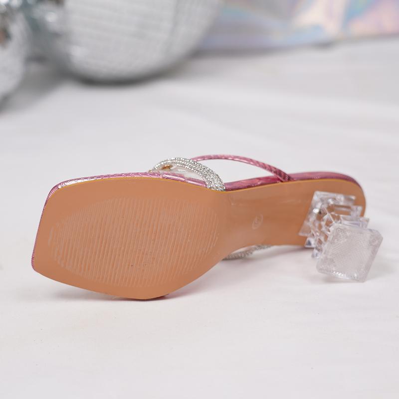 Fashion Luxury Women's Shoes CRYSTAL Transparent Strange High Heels Woman's Slippers Sandals Square Toe Mules Lady Slides Zapatos Mujer