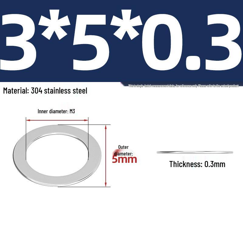 304 Stainless Steel Ultra-Thin Flat Washers - Available in Thickness: 0.1mm, 0.2mm, 0.3mm, 0.5mm