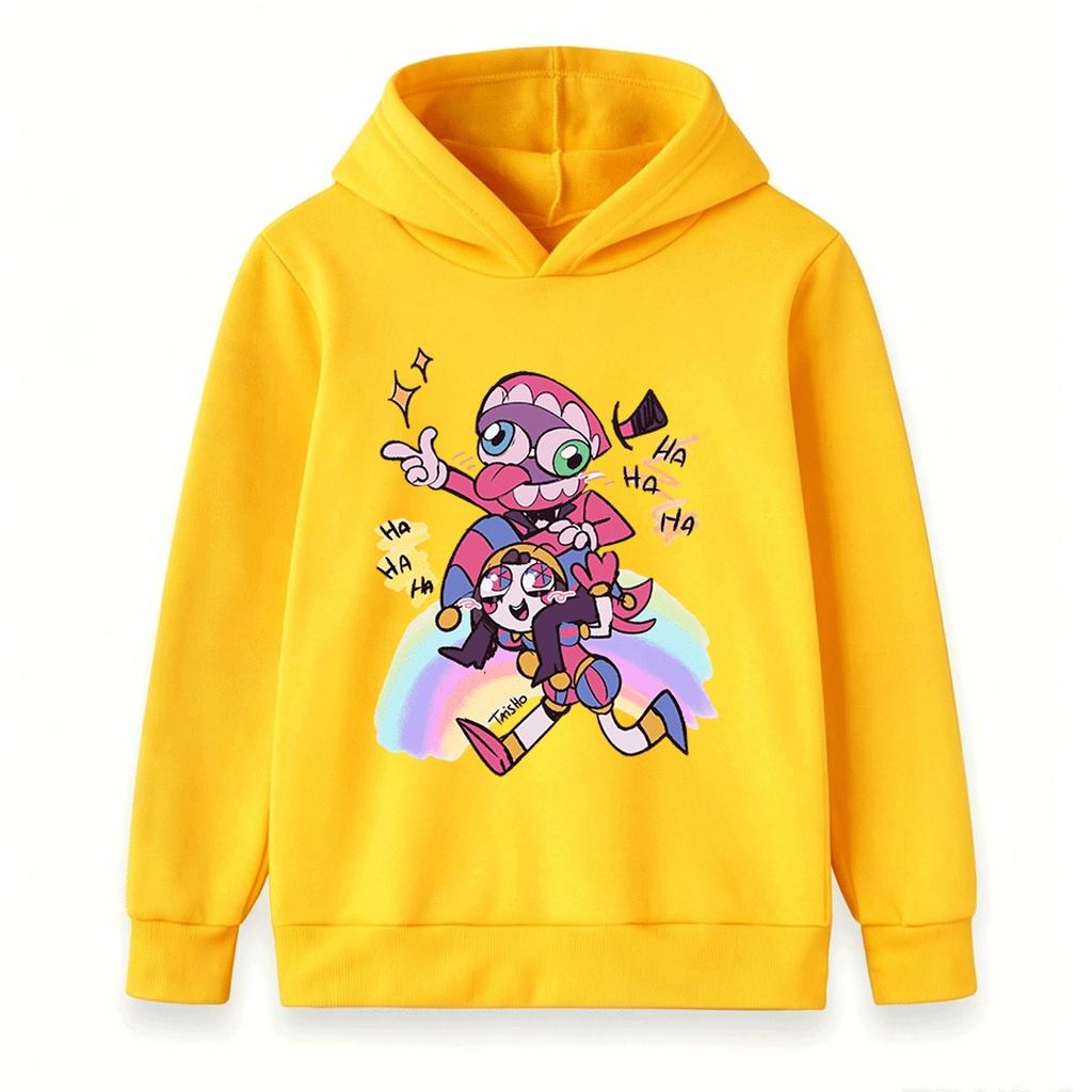 Kids Boys Girls Pullover Hoodie, Funny Cartoon Jester Characters Print Casual Warm Hooded Sweatshirt for Children