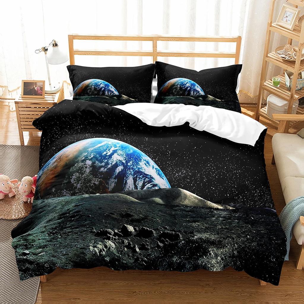 Comforter Enceladus Planet King Queen Solar System Bedding Set Rotate Universe Space Polyester Comforter