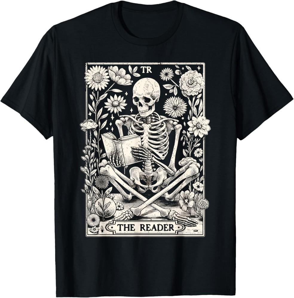 The Reader Skeleton Book Lover Tarot Card Reading Funny Book T-Shirt Unisex T-Shirt L