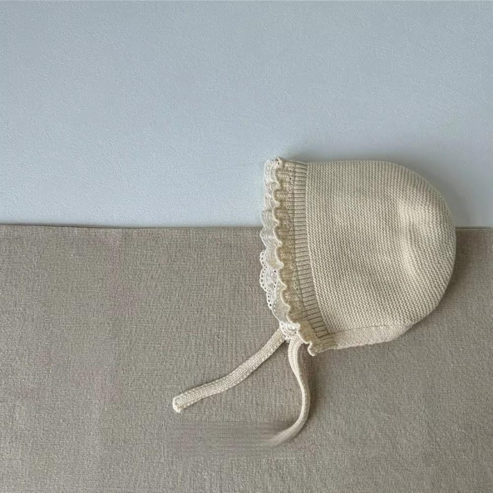 Ruffle Lace Ear Protection Cap Solid Color Knitted Wool Hat New Autumn Winter Cap Boys Girls
