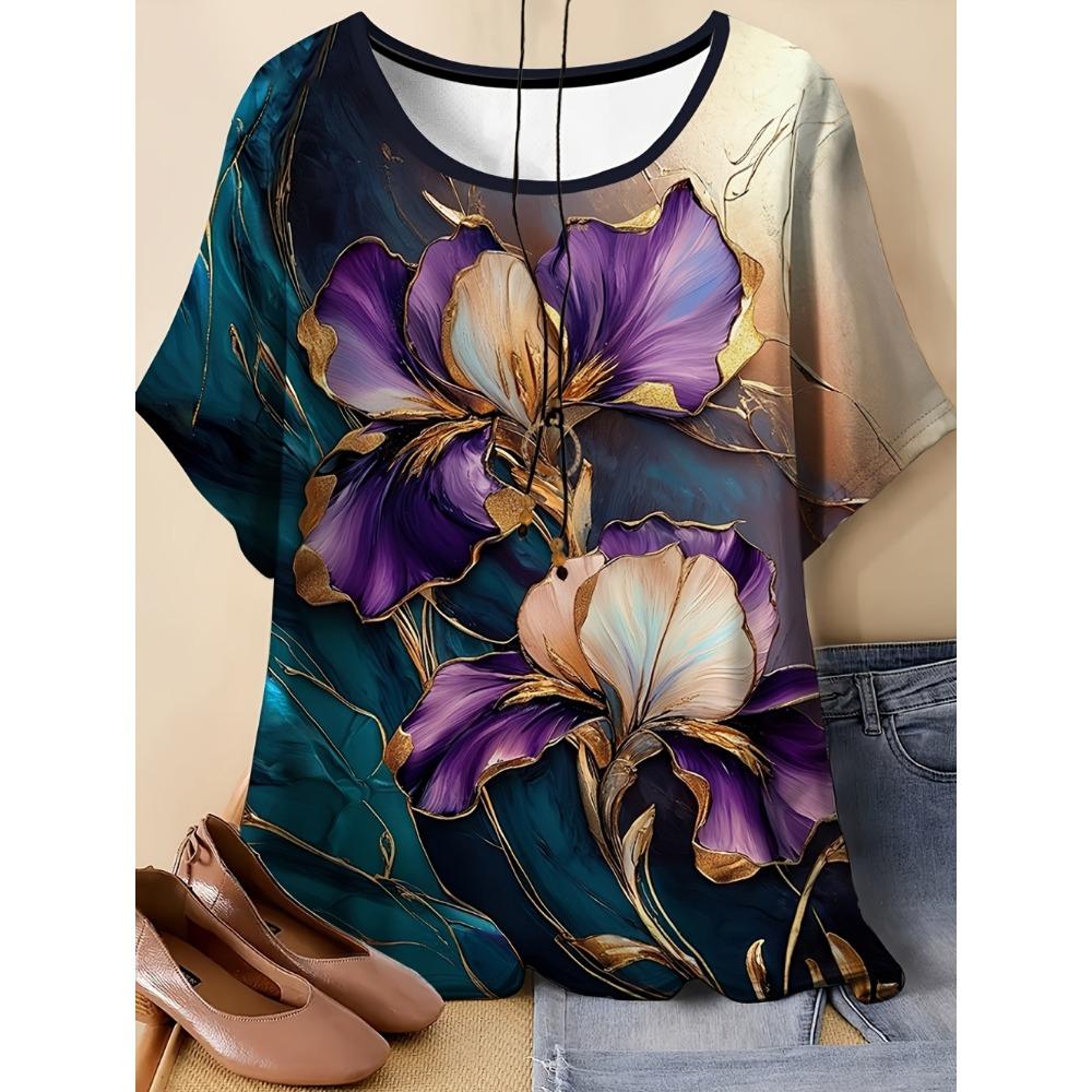 Summer Women's Floral T-Shirt 3D Print Loose Fit O-Neck Tees Comfortable Women's Clothing Casual Elegant Oversize Women's Tops