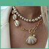 Seashell Necklace Boho Style Chunky Chain With Artificial Pearl For Summer Beach Vacation