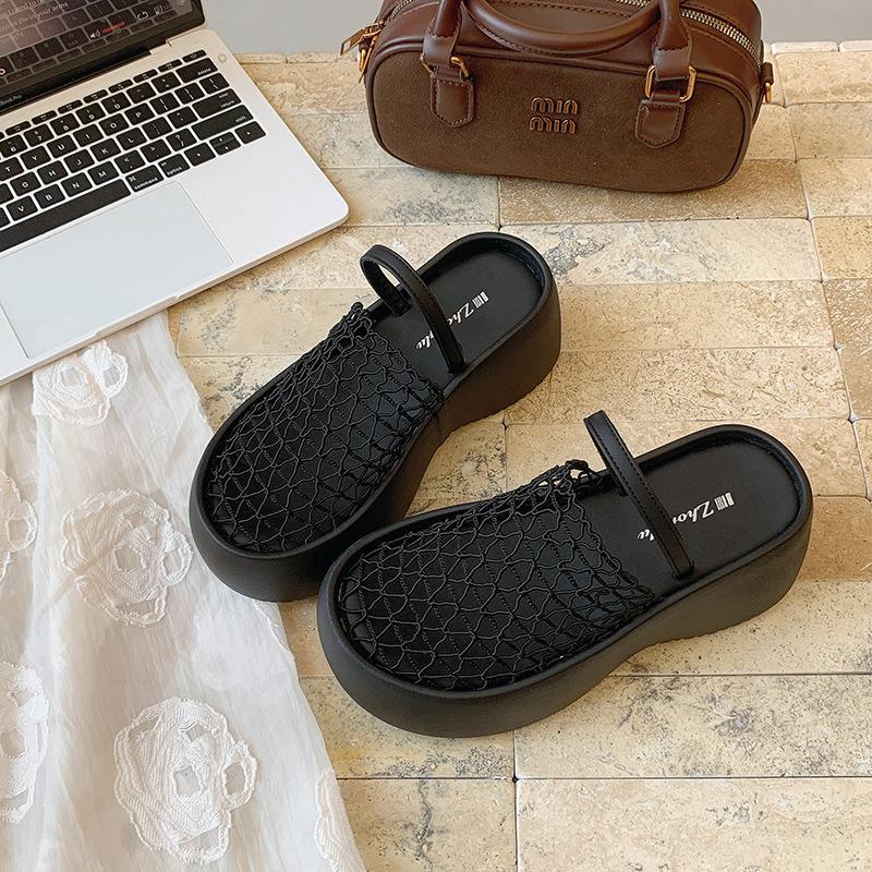 Summer Women Sandals Platform Slippers Wedges Mesh Hollow Mules High Heels Shoes 2026 Trend Beach Casual Shoes Comfort Slides