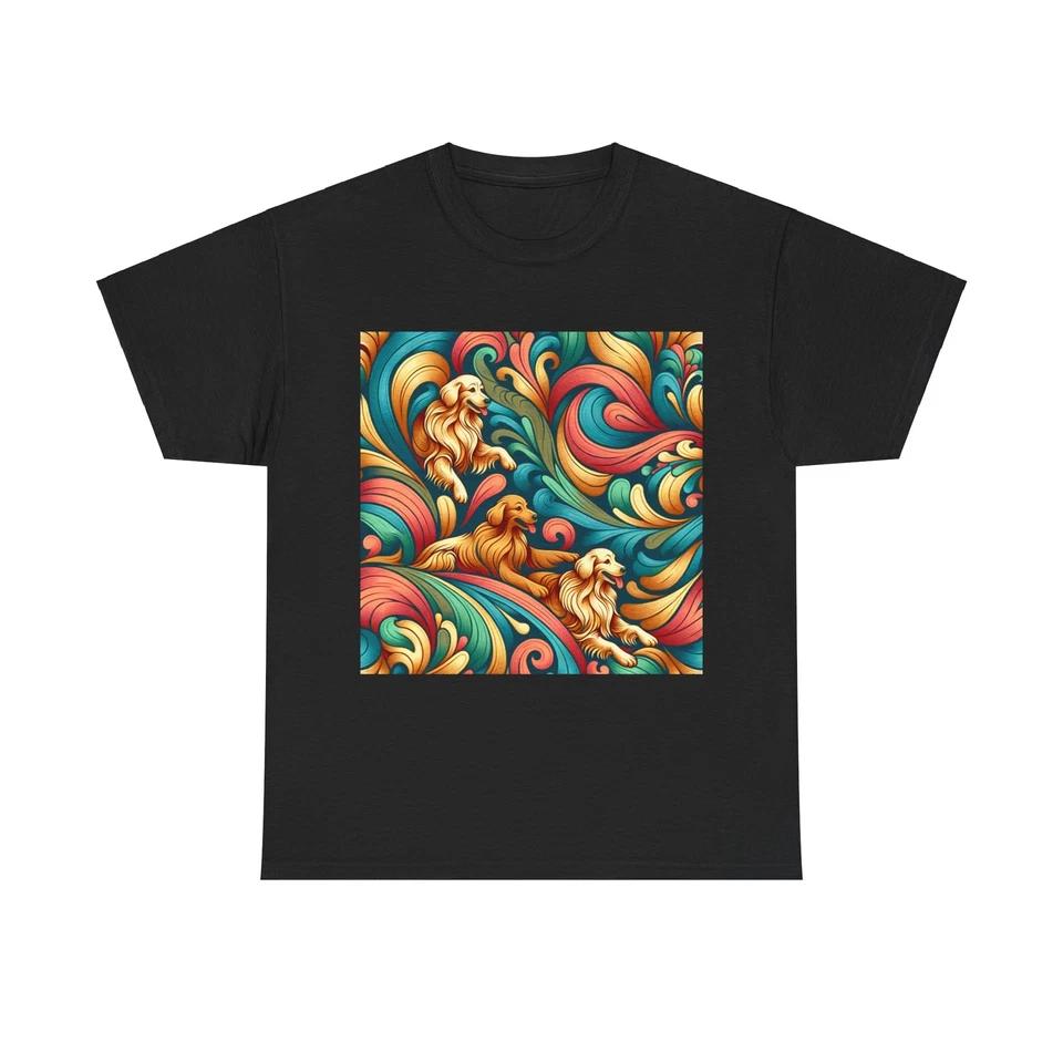 

Unisex Adult T Shirt Ikat Pattern Golden Retriever Art Print L