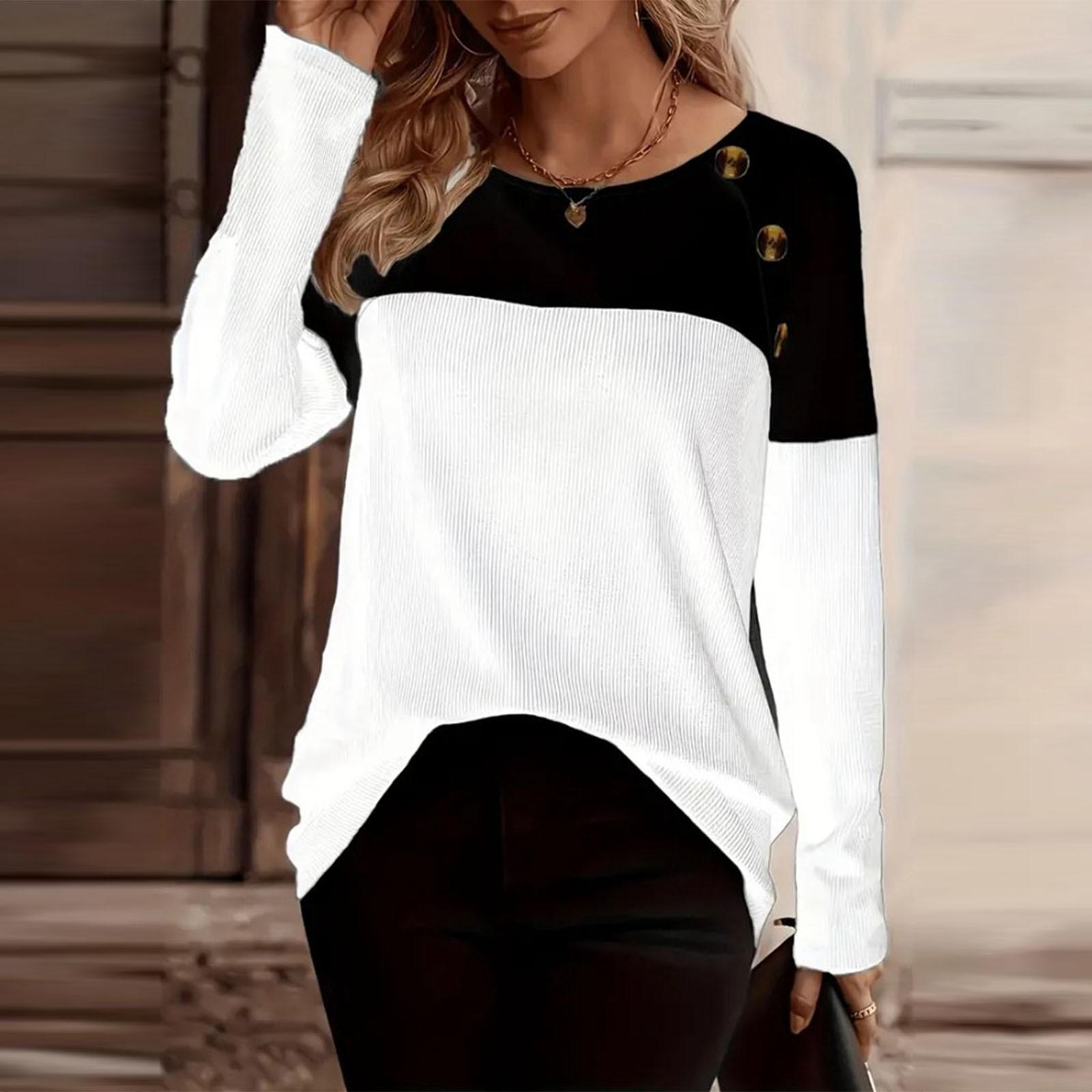 

Нові модні жіночі світшоти з V-подібним вирізом і довгими рукавами з коміром, осіннє вбрання S чорний