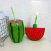 Kreativ Mit Deckel Wassermelonenförmiger Becher Langlebige Plastik-Trinkbecher Wiederverwendbar Cartoon-Frucht-Partybecher Trinkgeschirr