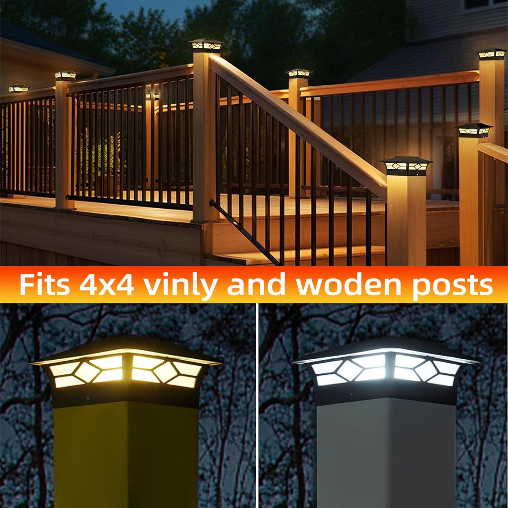 2PCS Solar LED Post Lights Portable Bright Fence Post Cap Light Decoration Stigma Lamp for Outdoor Garden Porch Patio Yard