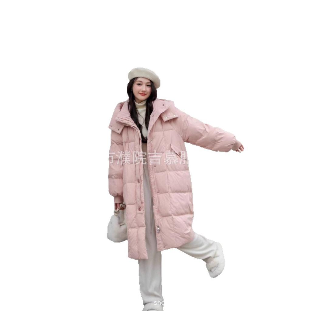 Winter medium and long down jacket women's big quilt white duck down thickened casual hooded loose coat
