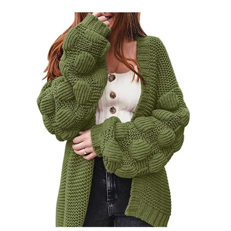 Women's knitted sweater cardigan lantern sleeves large size medium and long jacket women's autumn wear