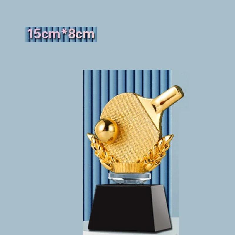 Customized Resin Table Tennis Trophy Gold Silver Copper Awards Souvenirs Home Decorations Craft Lettering Crystal Base Medal 1Pc