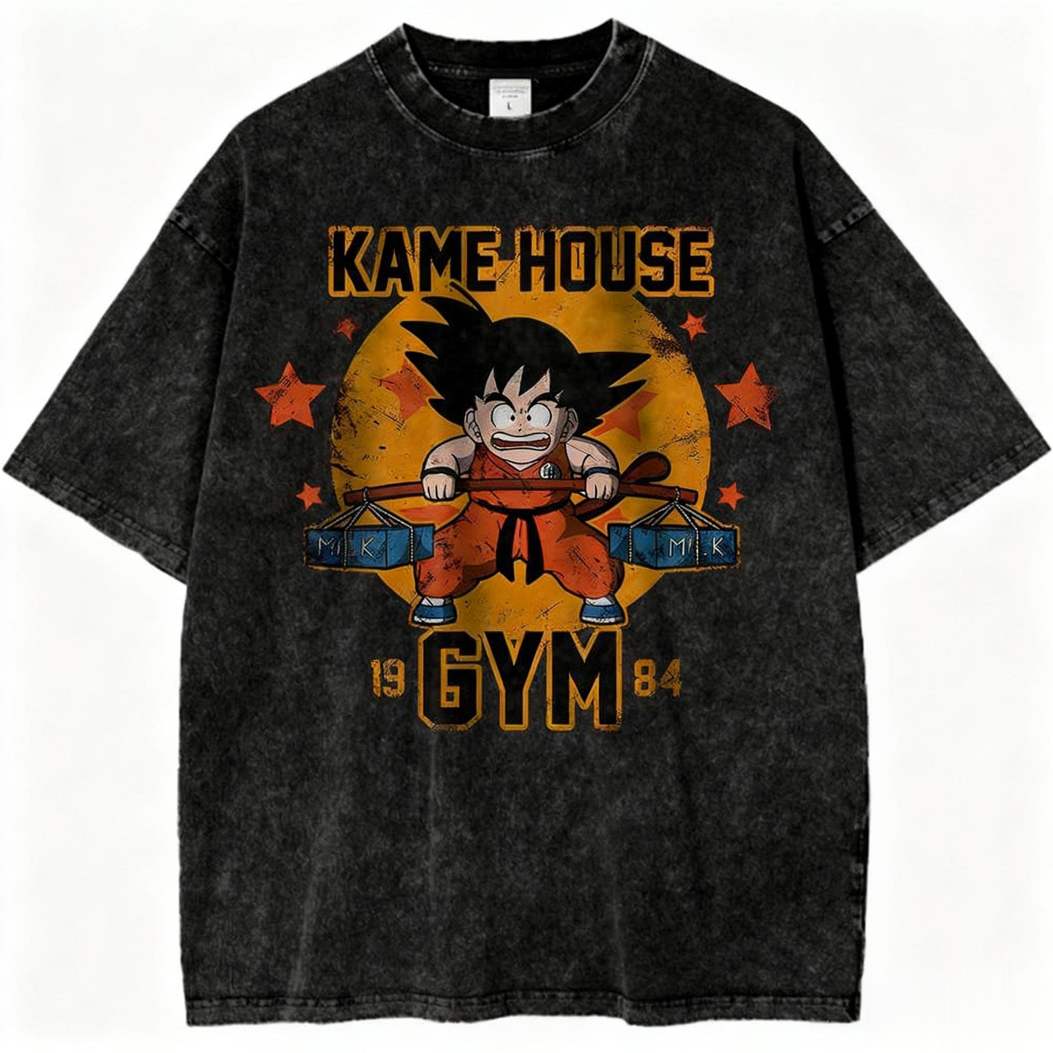 Summer Dragon Ball Tshirt High Quality Cotton Kame House Gym Kid Goku Vintage Washed Print Unisex Adults M