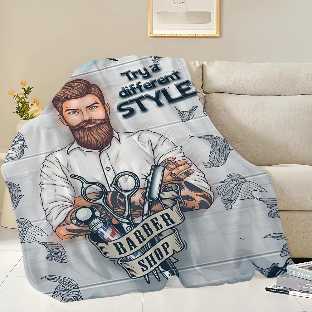 Fashion B-Barber Shop Blanket Flannel Warm Comfort Soft Plush Blanket For Picnic Beds Sofas Homes And Bedrooms