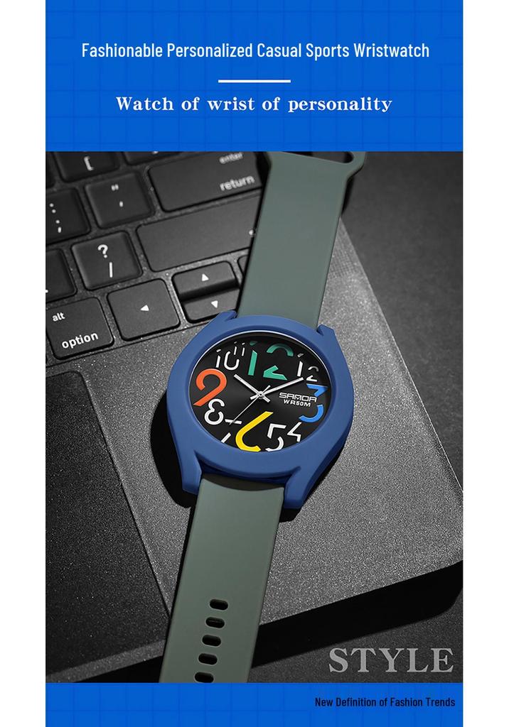 Sanda 9021 Silicone Bezel Quartz Watch: Unisex Digital Fashion Wristwatch