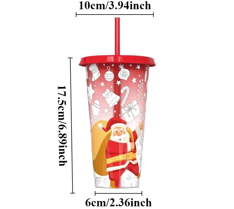 24 Oz Coffee Straw Cup Reusable Christmas Color Changing Cup with Lid Plastic Cold Bucket Party Drink Cup