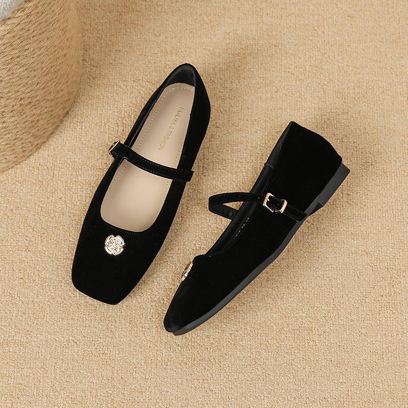 W712-50 French Camellia Mary Jane Women's Shoes 2025 Autumn New Metal Buckle One-word Belt with Skirt Single Shoes