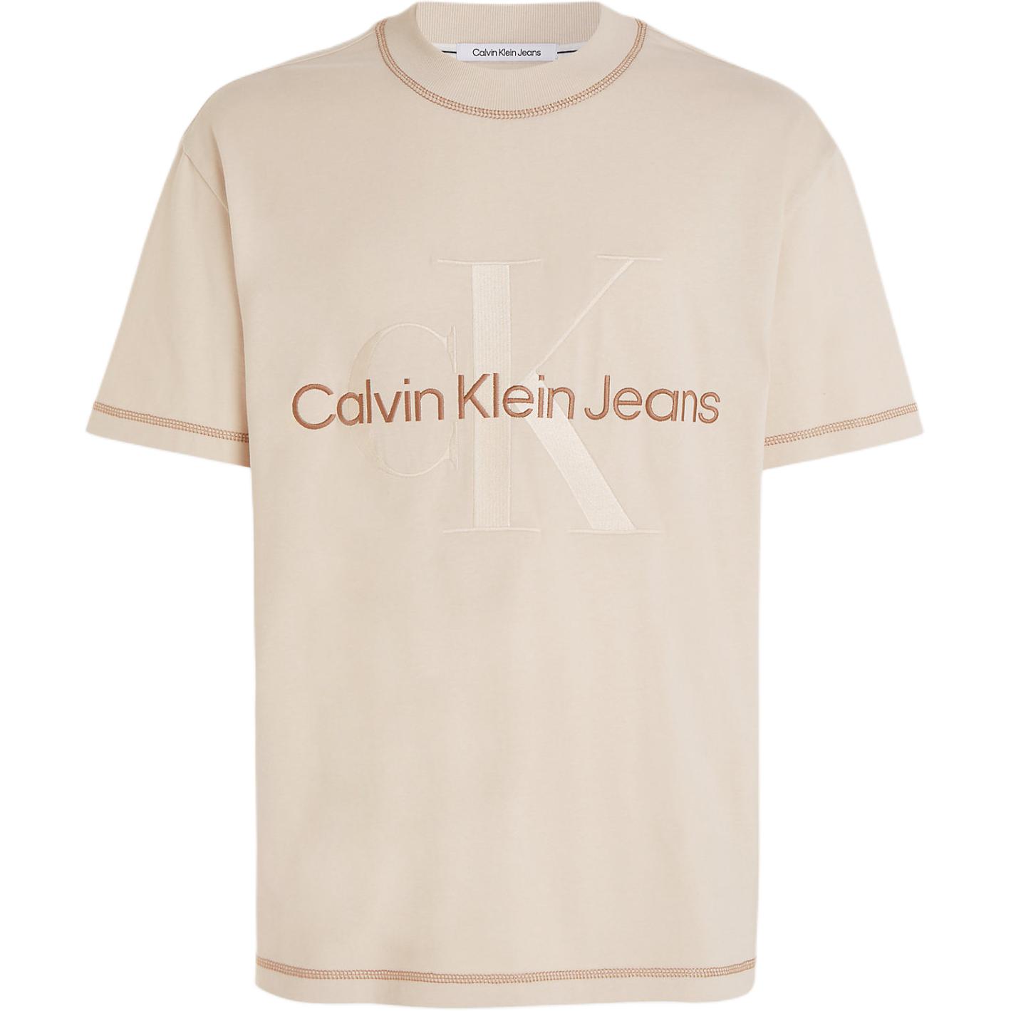 

Calvin Klein Джинсы атласные вышитые однотонные повседневные свободные футболки с круглым вырезом и коротким рукавом мужские топы цвета слоновой кости J30J324673-YBI XXL