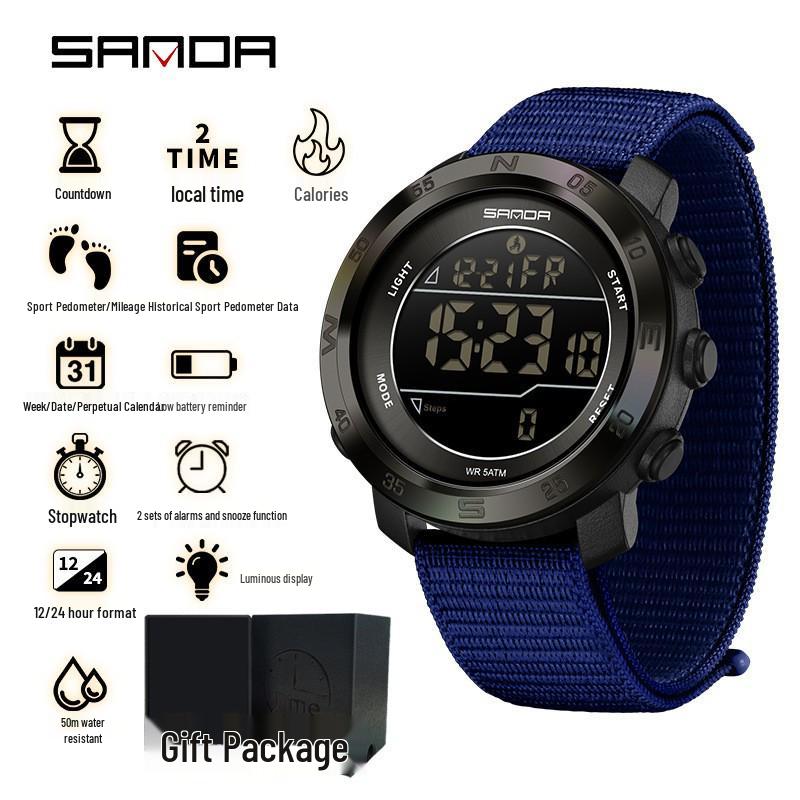 SANDA Unisex Sports Watch: Perpetual Calendar, Alarm, Dual Time Zones, Pedometer.
