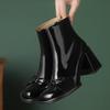 Block Heel Single Boots Fashion Round Toe Side Zipper Anti-Slip Wear-Resistant Block Heel Short Shoes