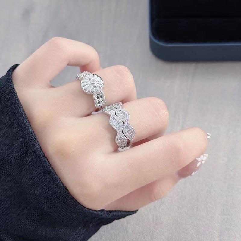 Vintage Geometric Bead Open Ring Light Luxury Zircon High Sense Fashion Niche French Index Finger Ring Women