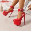 Aphixta 16.5cm Thin Heel 4cm Belt Buckle Pimp Platform Pumps Round Toe High Heel Women Summer Spring Shoes Big Size 49 50
