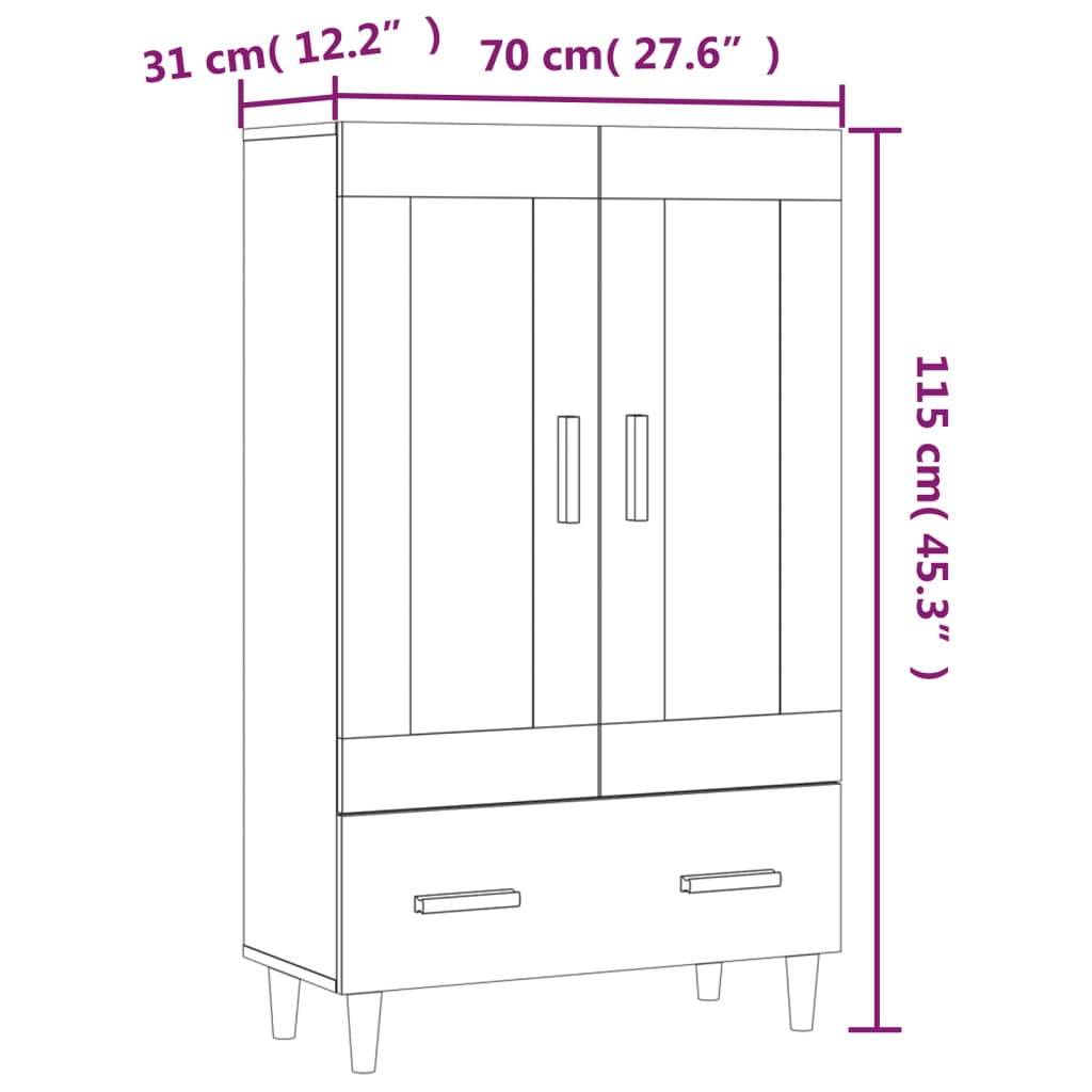Highboard Gray Sonoma 70x31x115 cm Particleboard