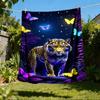 1pc Leopard Print Throw Blanket Polyester Fiber, Lightweight Flannel, Soft & Warm, All Season Use for Outdoor, Camping Digital Print