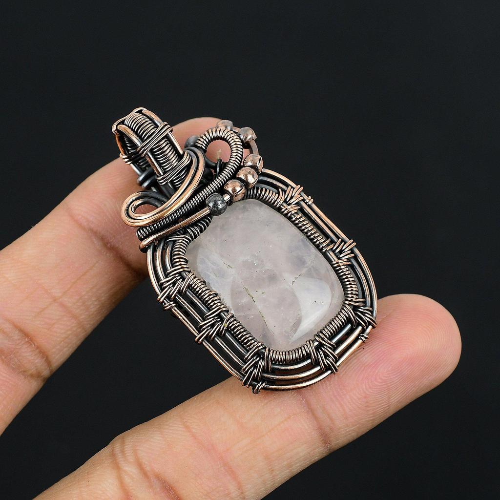 Rose Quartz Jewelry, 999 Copper Wire Wrapped Pendant Handmade Gemstone Jewelry, Gifts For Wife Brand New Pendant