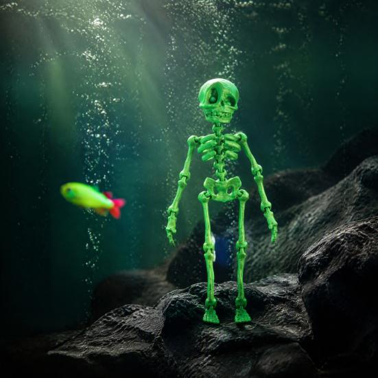 Halloween Locker Accessories Dancing Skeleton Aquarium Bubbler, Dynamic Fish Tank Ornament, Holiday Party Favors 3D Printed Articulated Skull