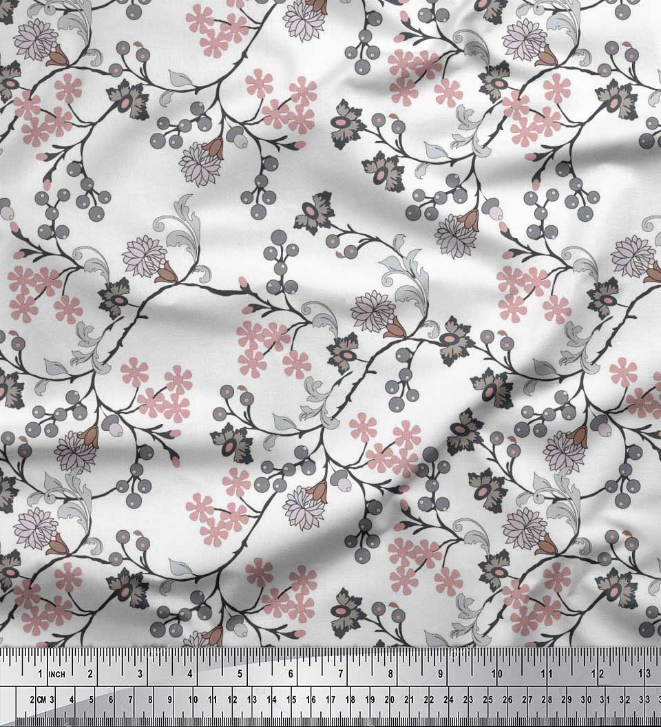 

Soimoi Japan Crepe Satin Fabric Berries,Leaves & Floral Artistic Printed Craft Fabric by the metre 42 Inch 42 Inch Wide - Poly Crepe білий