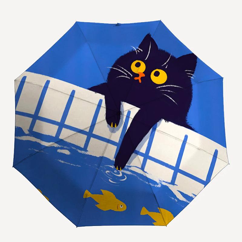 

1pc Cat Pond Automatic Open/Close Umbrella Compact Folding Umbrella, All-Season Portable Umbrella for Women/Men F1124187