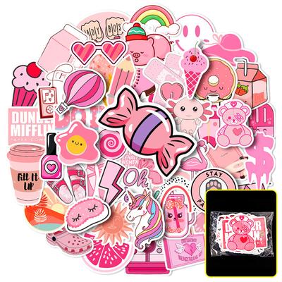 50 Vsco Pink Mix And Match Stickers, Cartoon Cute Girl Little Fresh Girl Graffiti Stickers